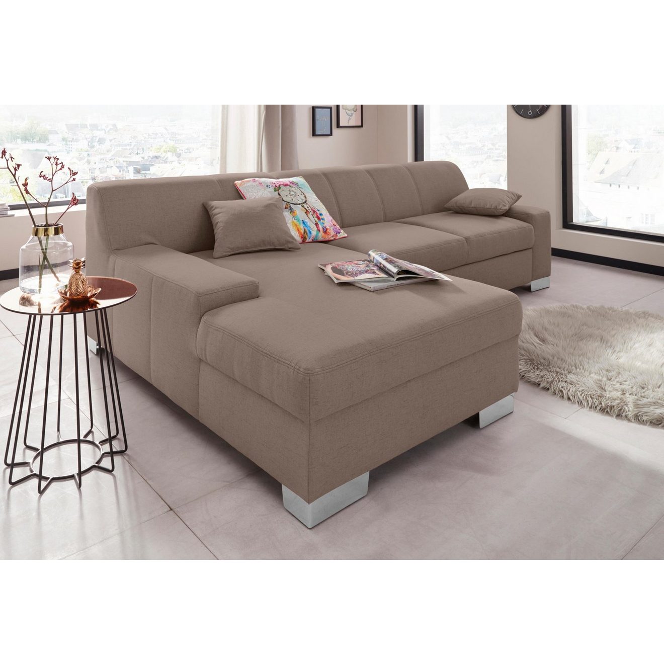 DOMO collection Hoekbank Bero, elegant en tijdloos, platte armleuningen, L-vorm