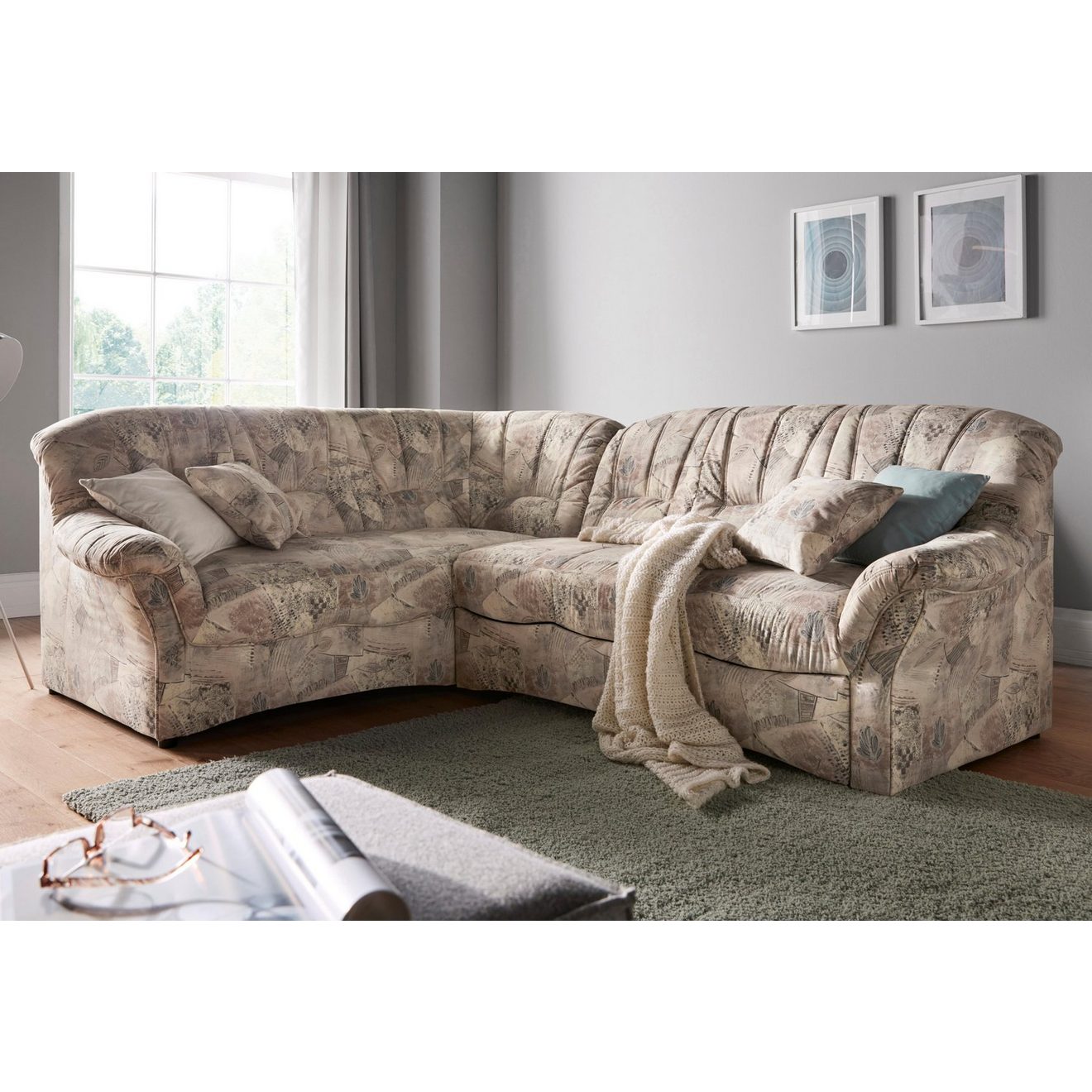 DOMO collection Hoekbank Bahia, tijdloos en elegant, comfortabele armleuningen, L-vorm