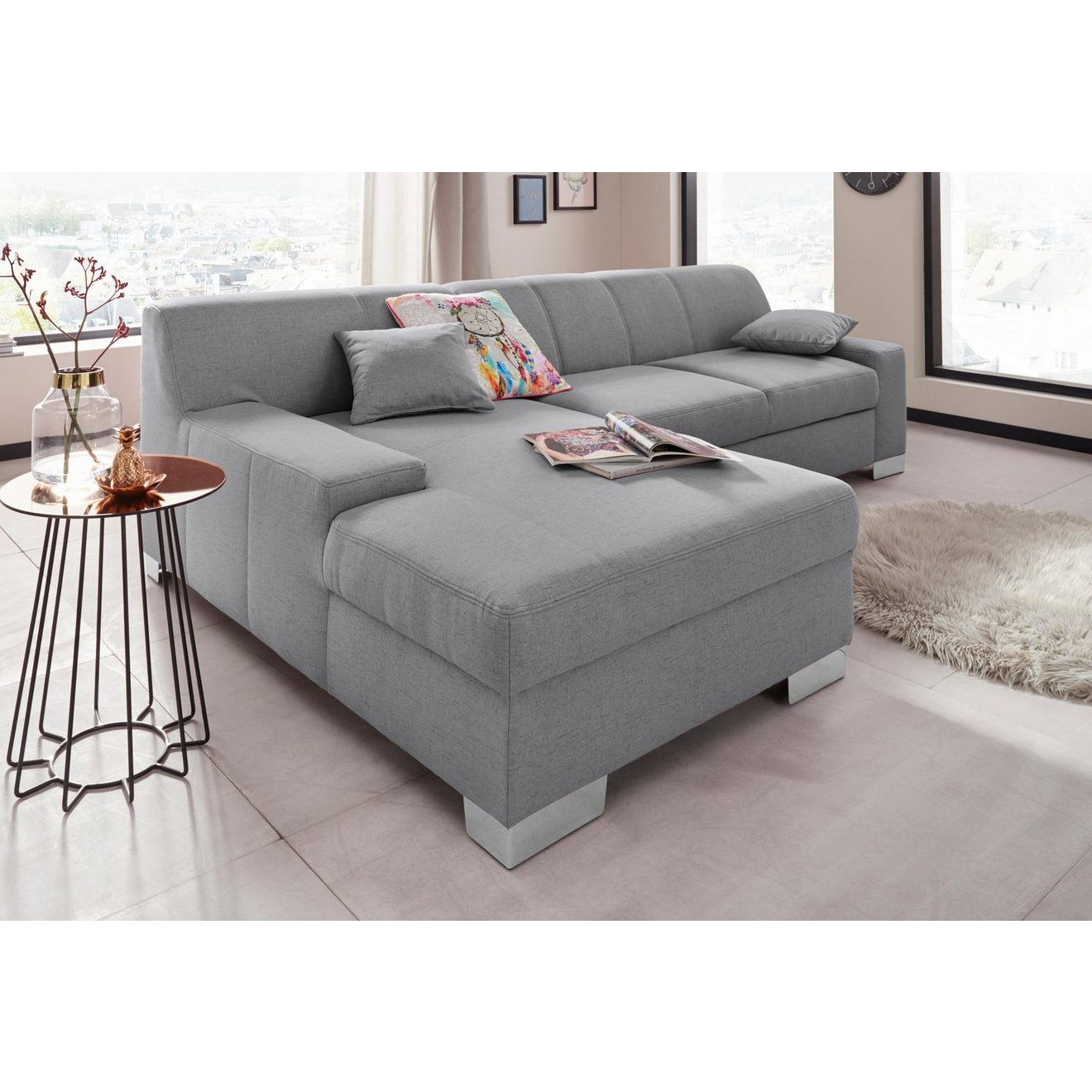 DOMO collection Hoekbank Bero, elegant en tijdloos, platte armleuningen, L-vorm