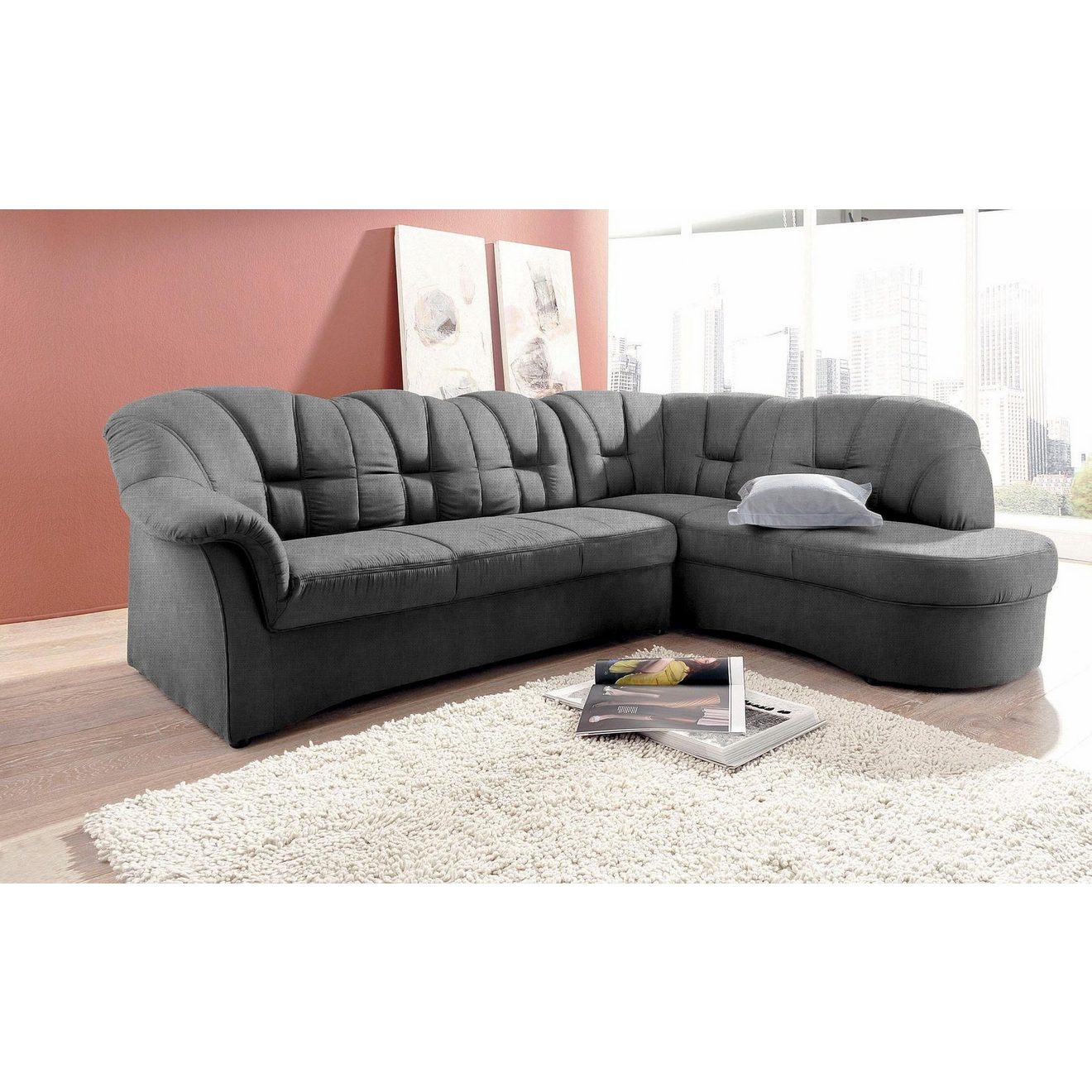DOMO collection Hoekbank Papenburg, tijdloze rugsteppingen, elegante armleuning, L-vorm