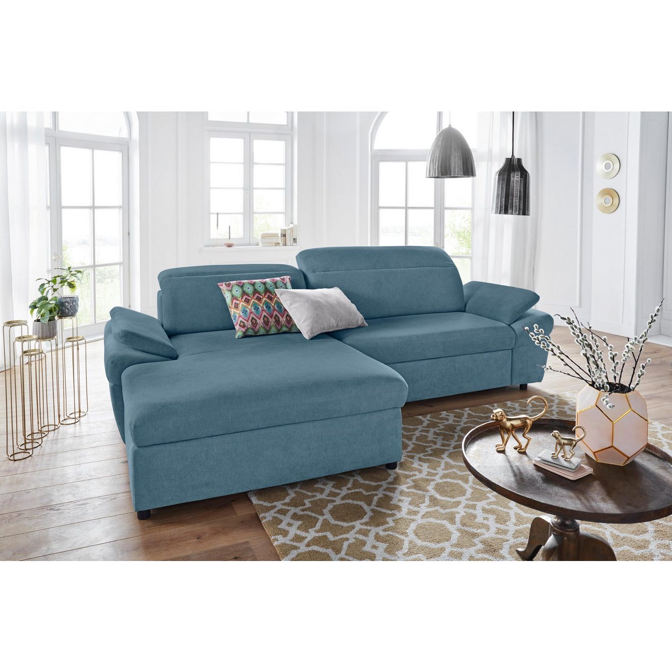 Exxpo - sofa fashion Hoekbank Kyoto, incl. hoofd- en armleuningverstelling, hoog zitcomfort keuze met bedfunctie en bedlade, hoogwaardige bekleding, l-vorm