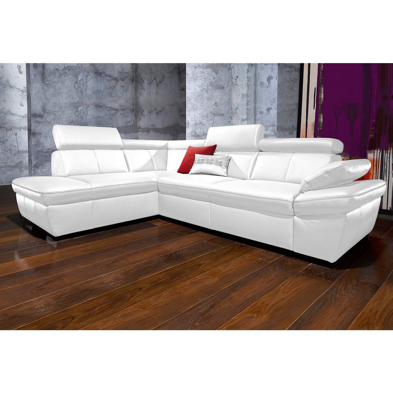 Exxpo - sofa fashion Hoekbank Salerno, klassieke moderne functionele bank, hoog zitcomfort, L-vorm inclusief verstelbare hoofdsteun en armleuning, naar keuze met slaapfunctie