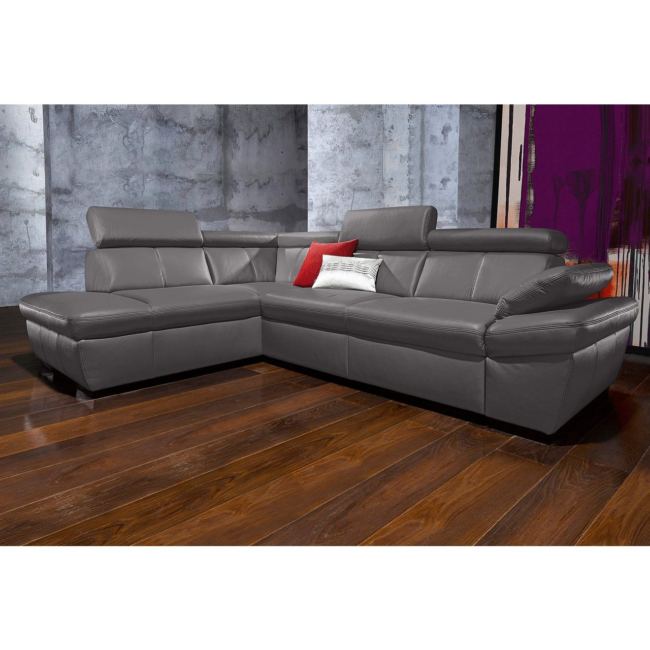 Exxpo - sofa fashion Hoekbank Salerno, klassieke moderne functionele bank, hoog zitcomfort, L-vorm inclusief verstelbare hoofdsteun en armleuning, naar keuze met slaapfunctie