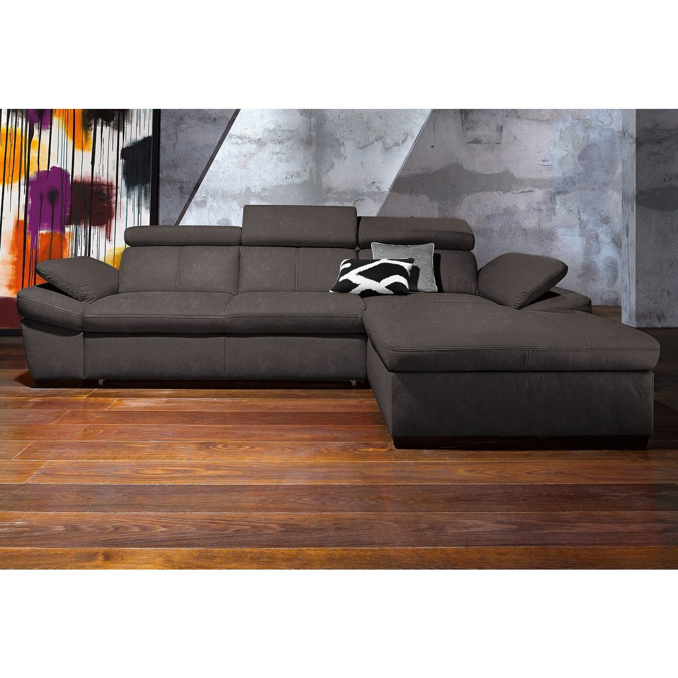 Exxpo - sofa fashion Hoekbank Salerno, klassieke moderne functionele bank, hoog zitcomfort, L-vorm inclusief verstelbare hoofdsteun en armleuning, naar keuze met slaapfunctie