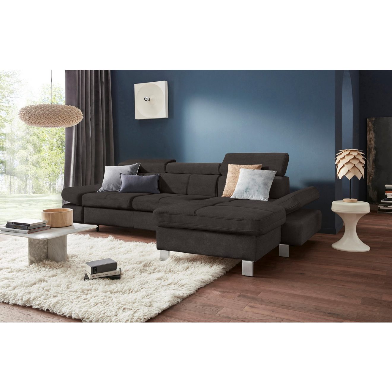Exxpo - sofa fashion Hoekbank Fiji, hoogwaardige afwerking in zitting en rug, L-vorm comfortabel door hoofd- en armverstelling, optioneel met bedfunctie