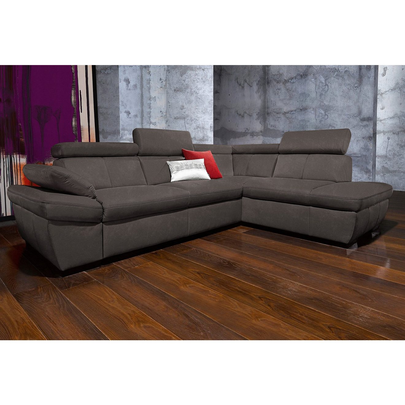Exxpo - sofa fashion Hoekbank Salerno, klassieke moderne functionele bank, hoog zitcomfort, L-vorm inclusief verstelbare hoofdsteun en armleuning, naar keuze met slaapfunctie