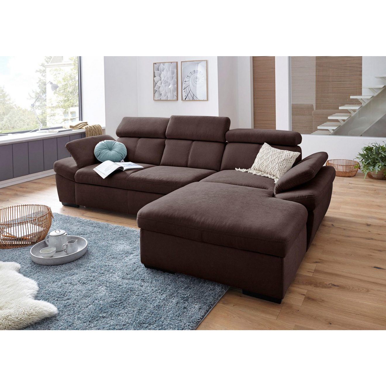 Exxpo - sofa fashion Hoekbank Salerno, incl. hoofd- en armdeelverstelling, elegant & comfortabel, L-vorm