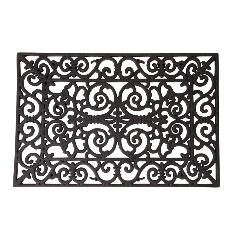Esschert Design Deurmat - 2x - Rubber - schoonloopmat - zwart - klassieke print - 60 x cm -
