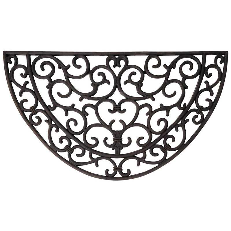 Esschert Design 2x Rubberen halfronde deurmatten met klassiek patroon 68 x cm -