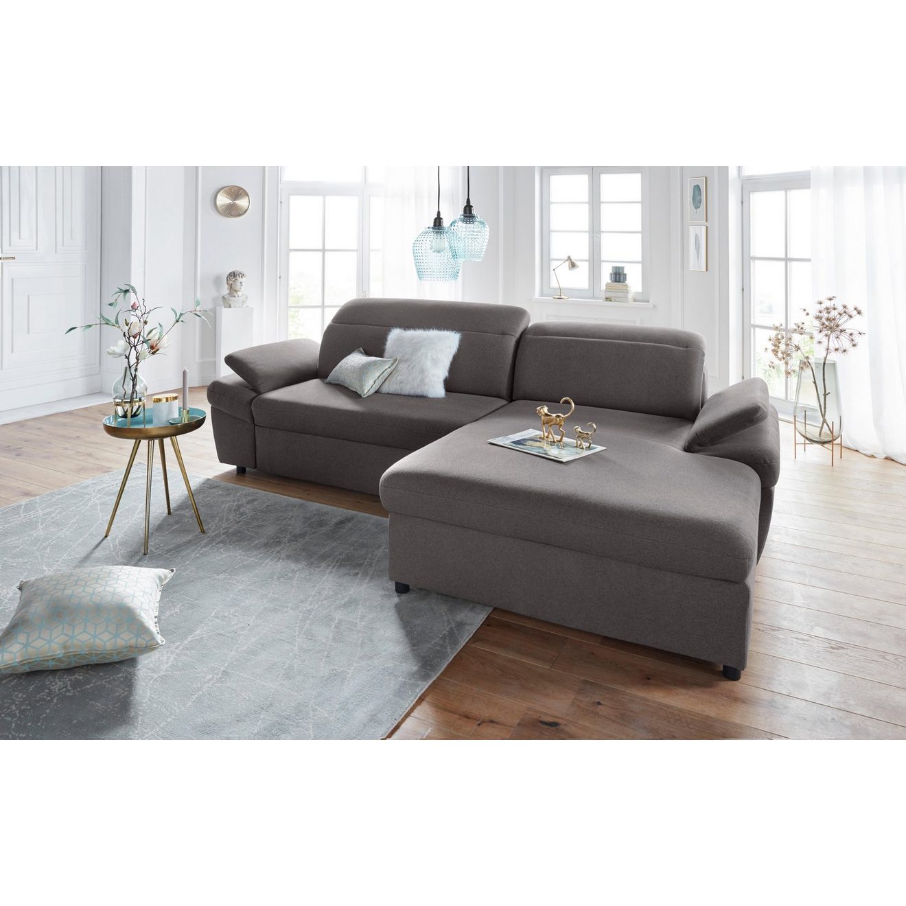 Exxpo - sofa fashion Hoekbank Kyoto, incl. hoofd- en armleuningverstelling, hoog zitcomfort keuze met bedfunctie en bedlade, hoogwaardige bekleding, l-vorm