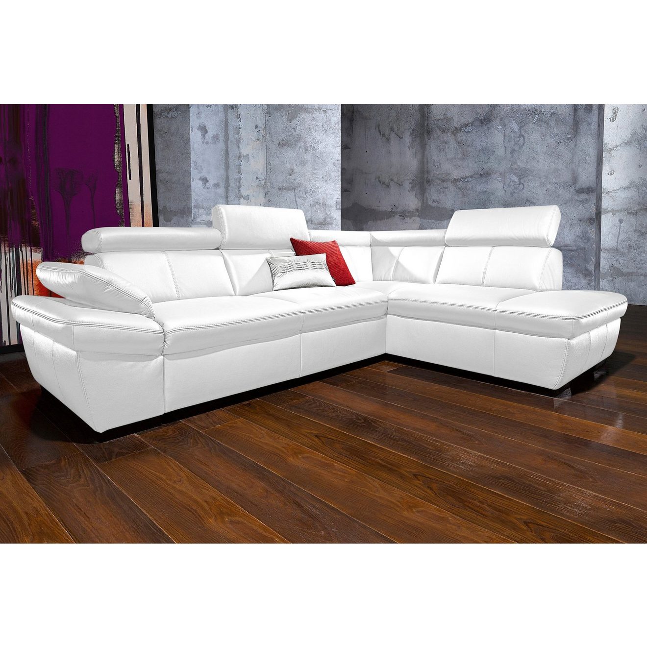 Exxpo - sofa fashion Hoekbank Salerno, klassieke moderne functionele bank, hoog zitcomfort, L-vorm inclusief verstelbare hoofdsteun en armleuning, naar keuze met slaapfunctie
