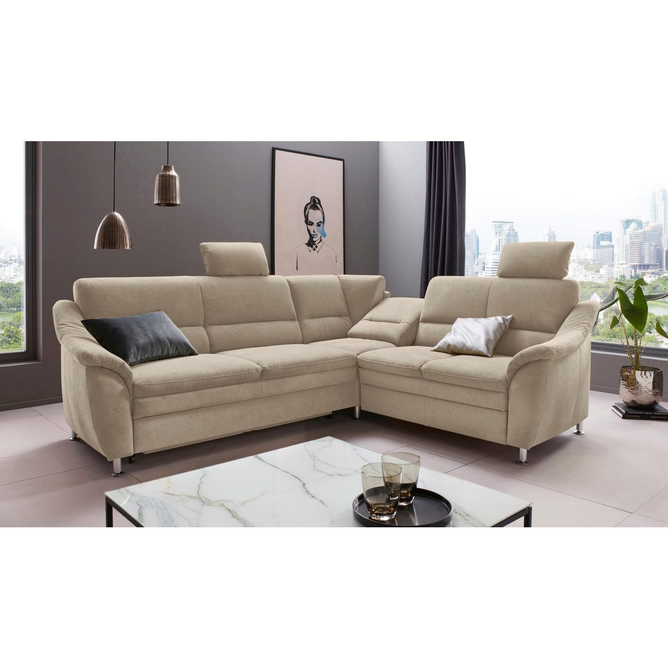 Places of Style Hoekbank Cardoso L-vorm Binnenvering, naar keuze met bed, lade, gedeeltelijk relaxfunctie