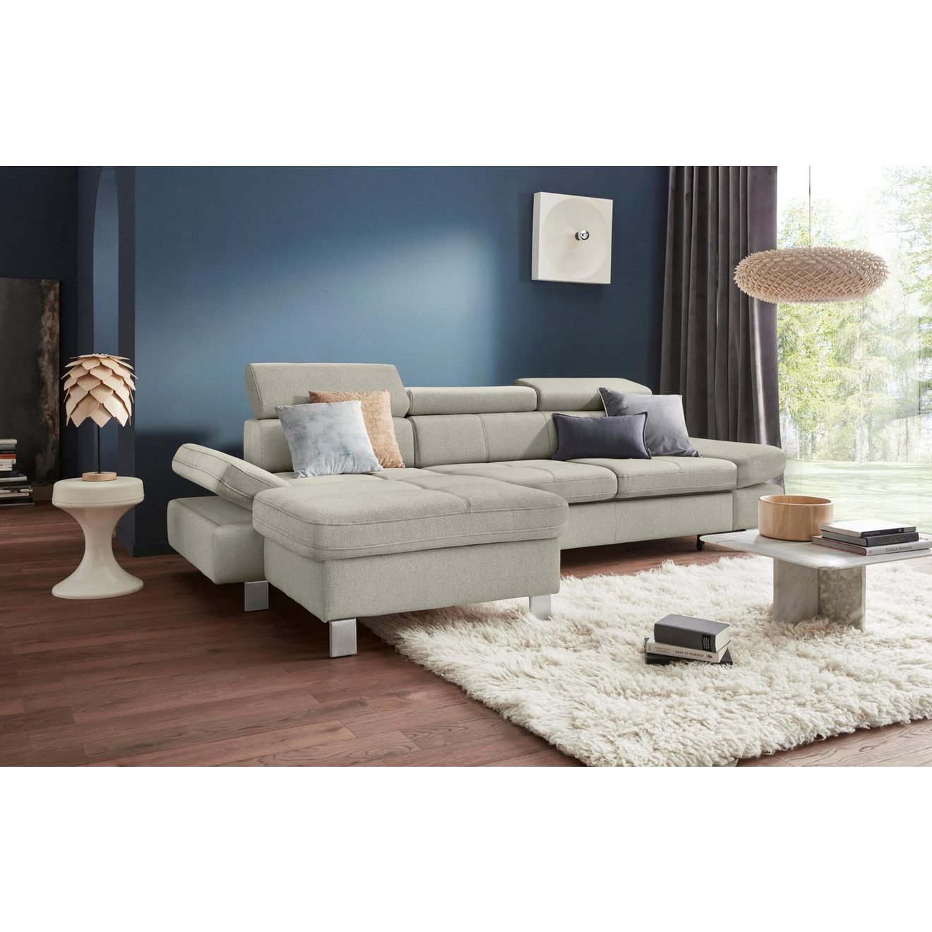 Exxpo - sofa fashion Hoekbank Fiji, hoogwaardige afwerking in zitting en rug, L-vorm comfortabel door hoofd- en armverstelling, optioneel met bedfunctie