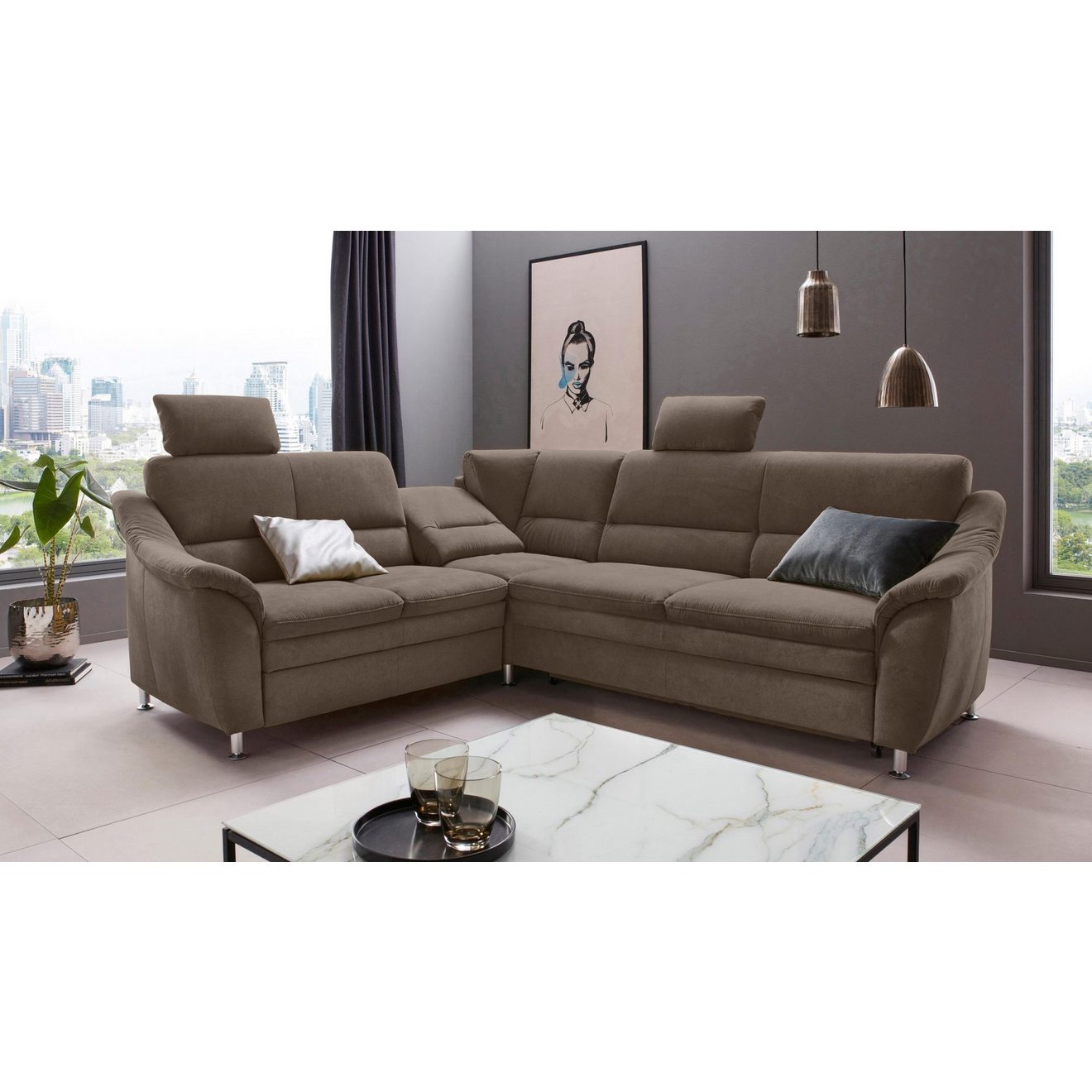 Places of Style Hoekbank Cardoso L-vorm Binnenvering, naar keuze met bed, lade, gedeeltelijk relaxfunctie