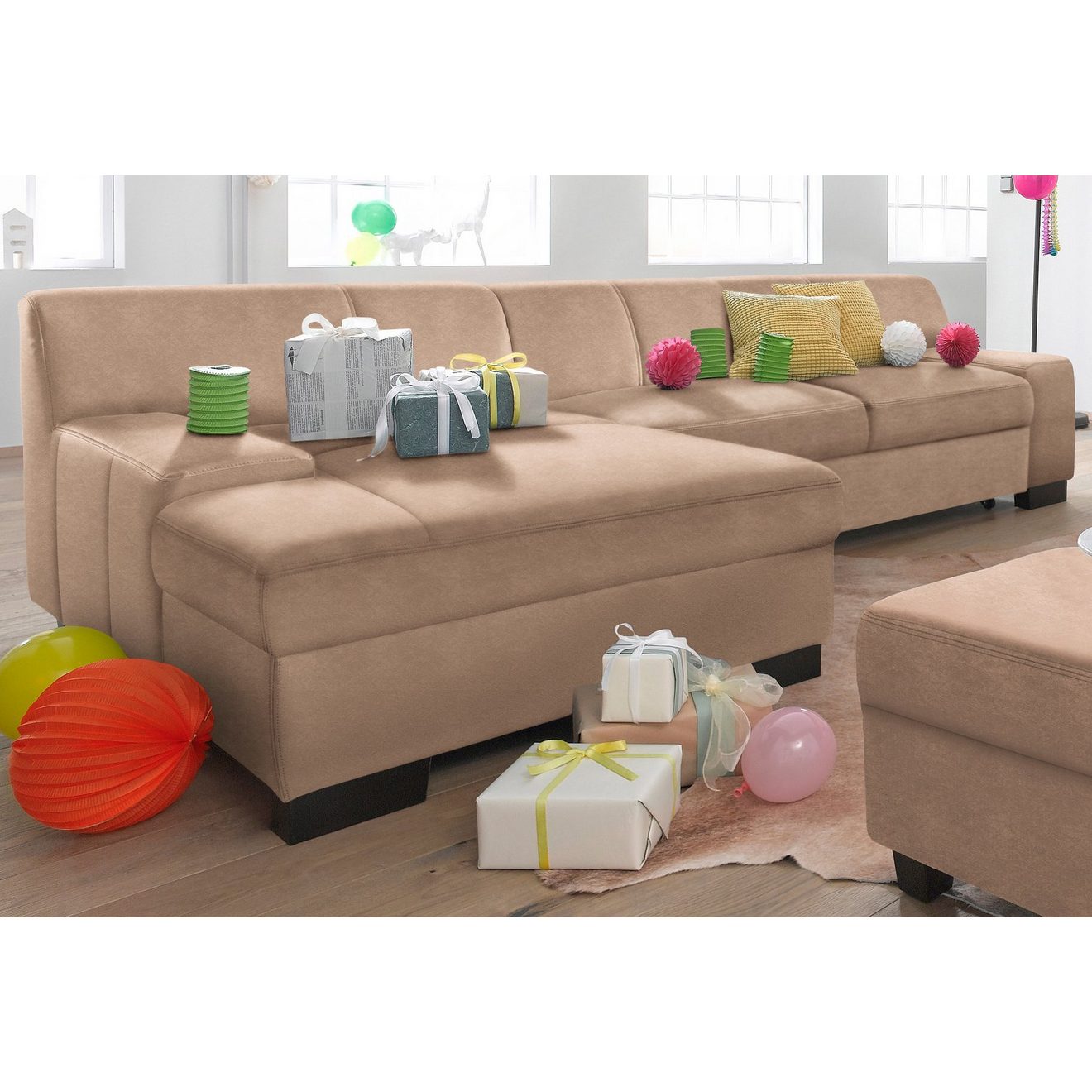 DOMO collection Hoekbank Norma, elegant en modern, met platte armleuningen, L-vorm