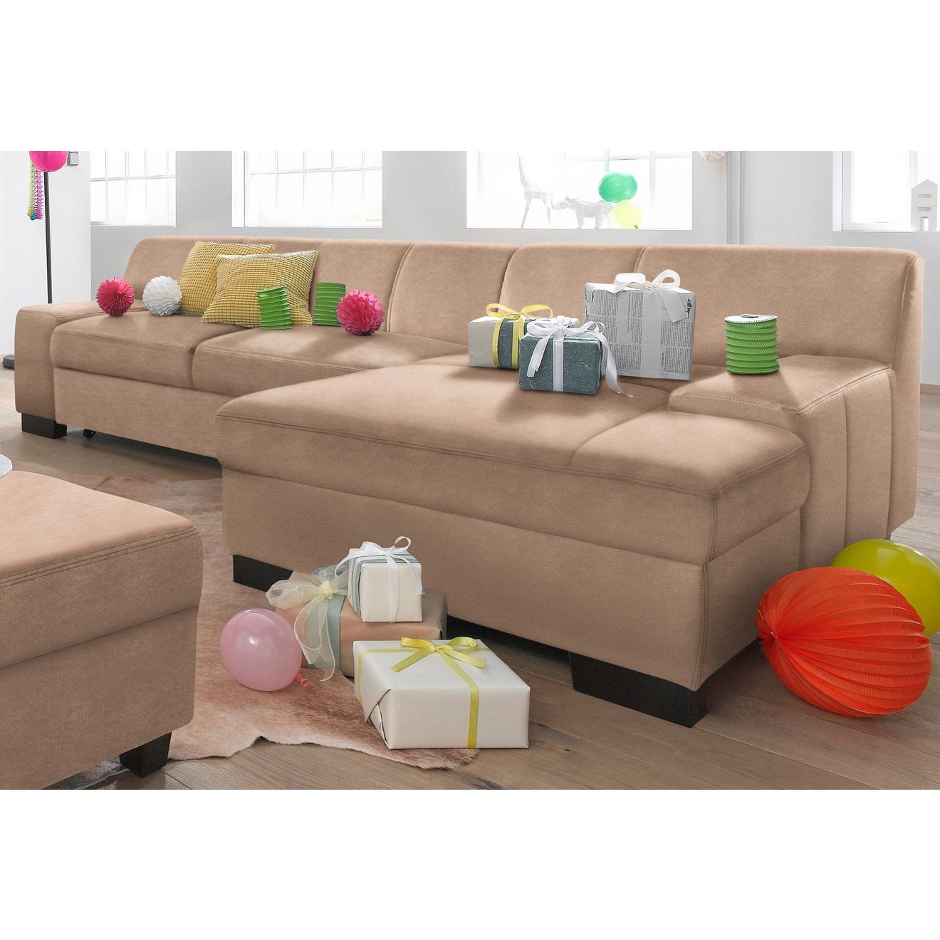 DOMO collection Hoekbank Norma, elegant en modern, met platte armleuningen, L-vorm