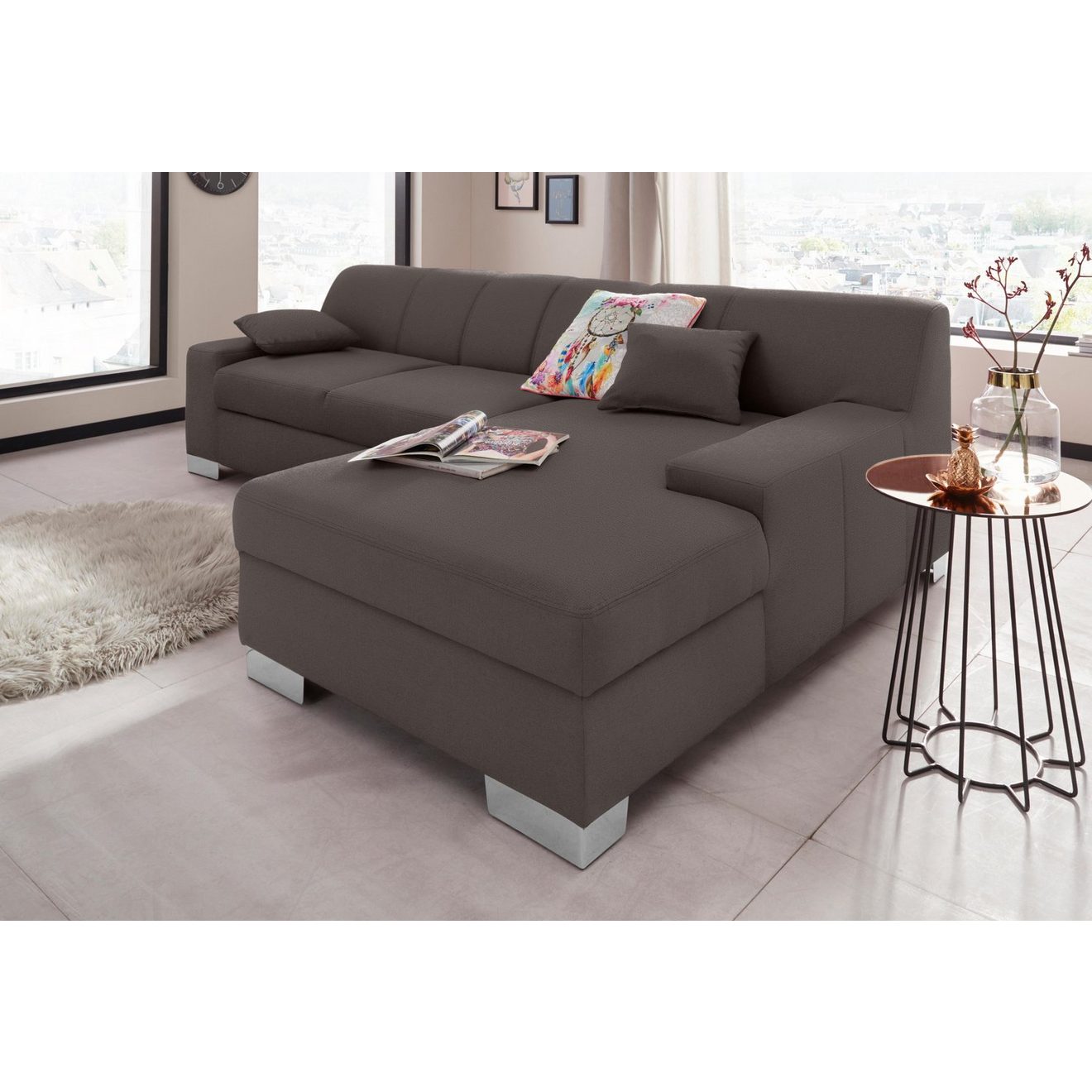 DOMO collection Hoekbank Bero, elegant en tijdloos, platte armleuningen, L-vorm