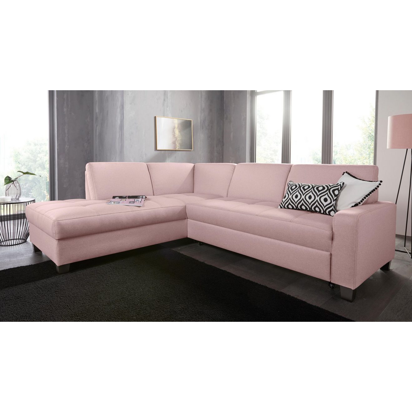 DOMO collection Hoekbank Florentina L-vorm naar keuze met slaapfunctie, met contrastnaad