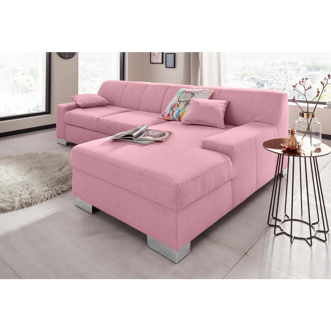 DOMO collection Hoekbank Bero, elegant en tijdloos, platte armleuningen, L-vorm