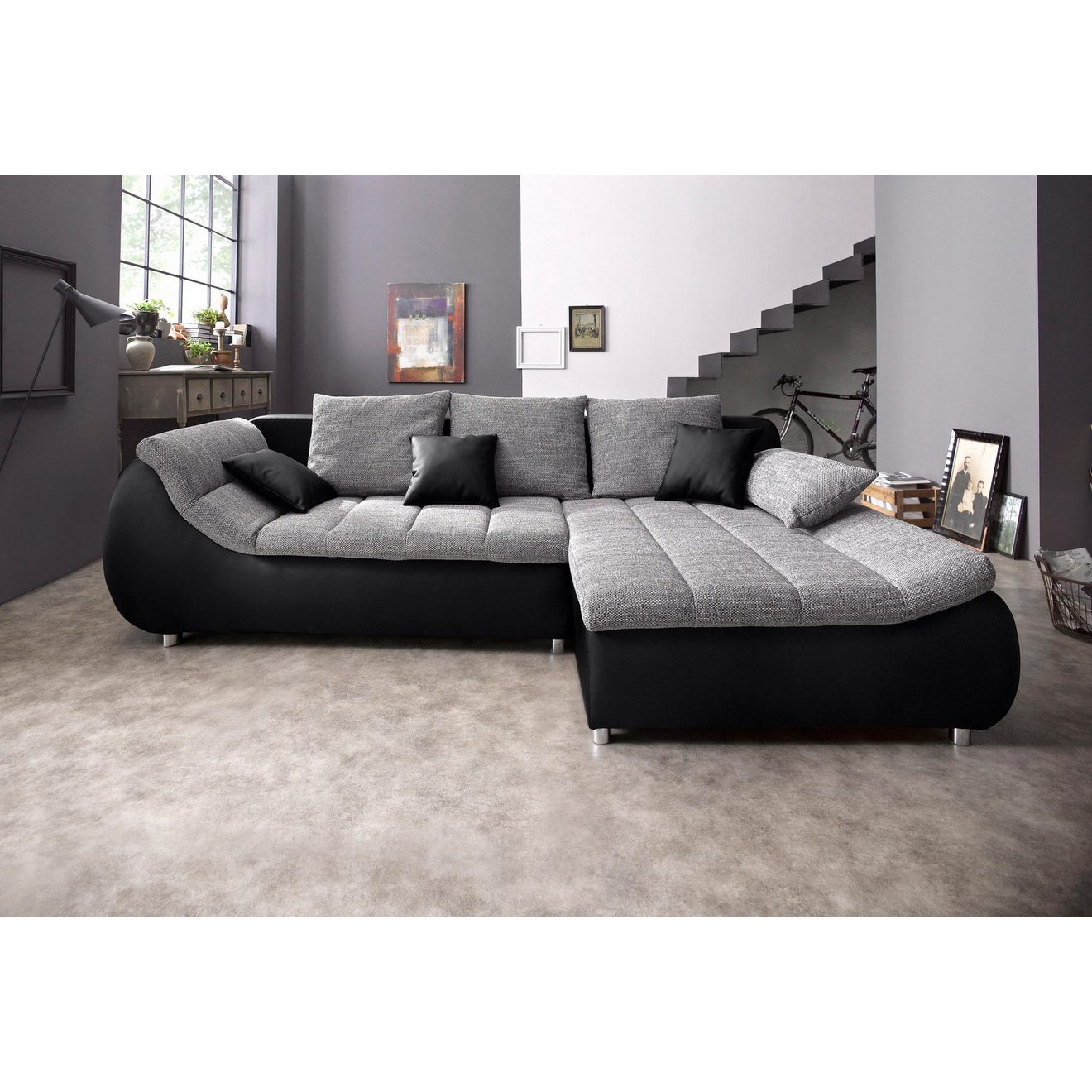 INOSIGN Hoekbank Imola elegant en comfortabel, actuele stiksels in de zitting, L-vorm