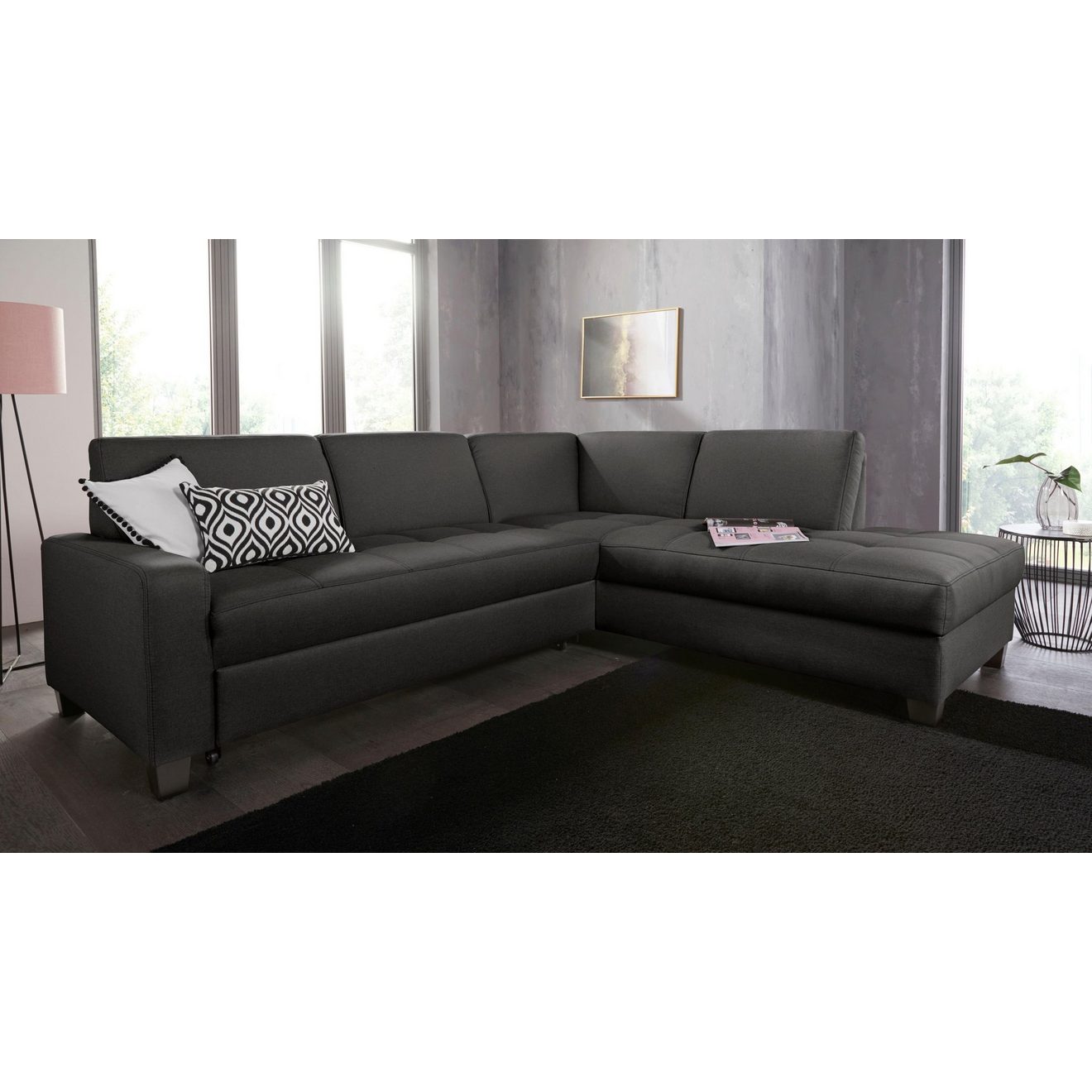 DOMO collection Hoekbank Florentina L-vorm naar keuze met slaapfunctie, met contrastnaad