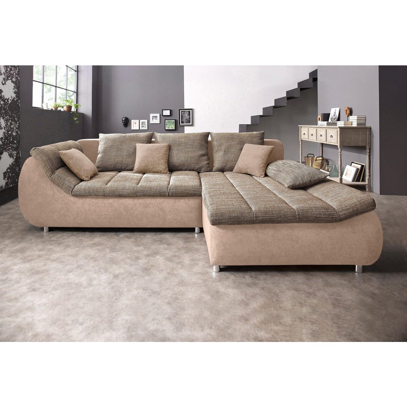 INOSIGN Hoekbank Imola elegant en comfortabel, actuele stiksels in de zitting, L-vorm