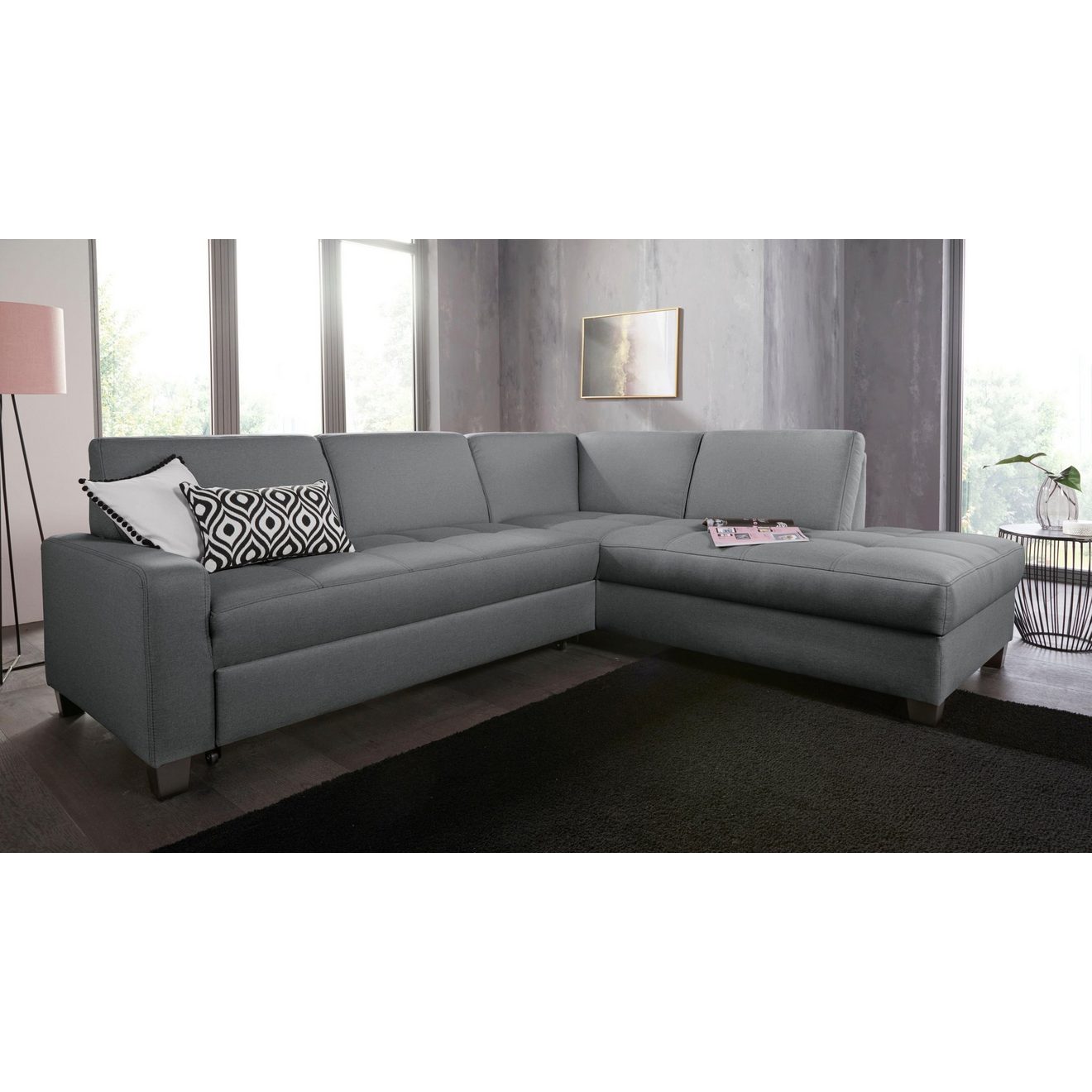 DOMO collection Hoekbank Florentina L-vorm naar keuze met slaapfunctie, met contrastnaad