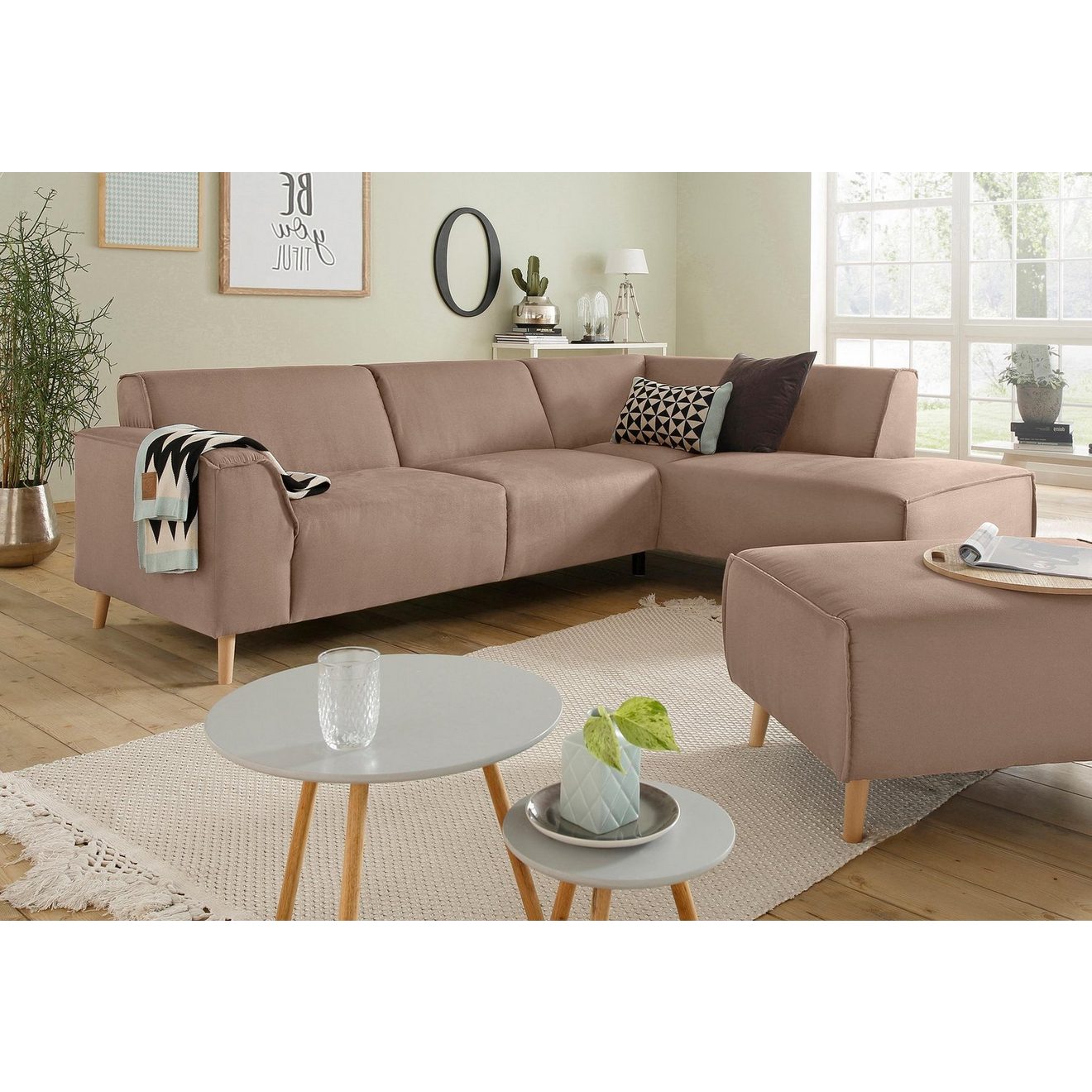Home affaire Hoekbank Julia L-vorm Binnenveringsinterieur, houten poten, opstaande naad