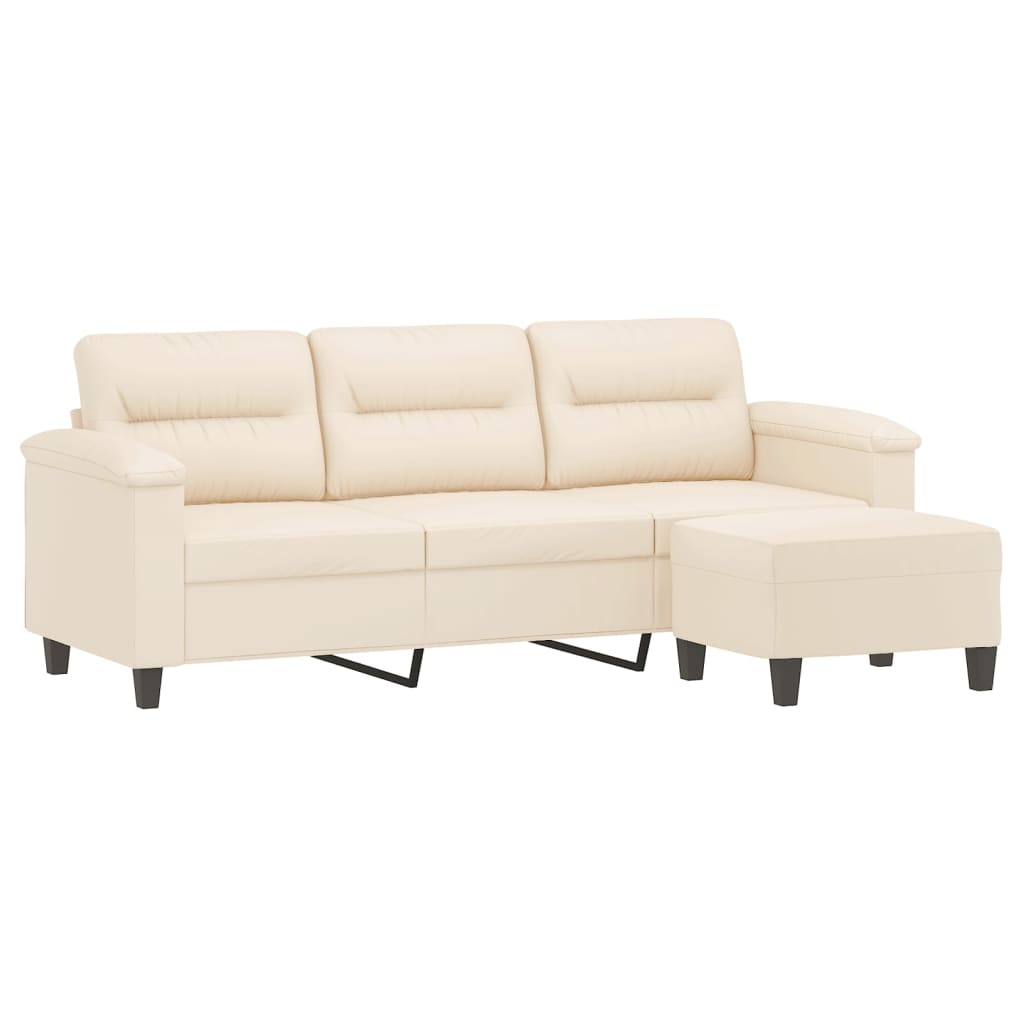 vidaXL Driezitsbank met voetenbank 180 cm microvezelstof beige