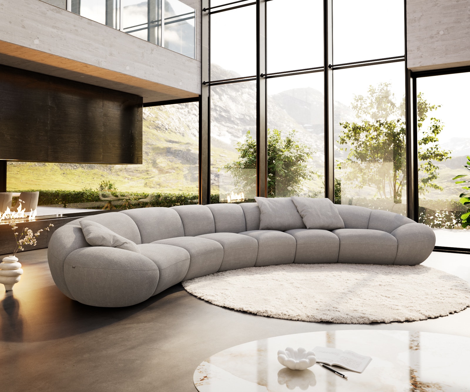 DELIFE Big-Sofa Lunna 470x210 cm Strukturstoff Soft Grau 3 Kissen