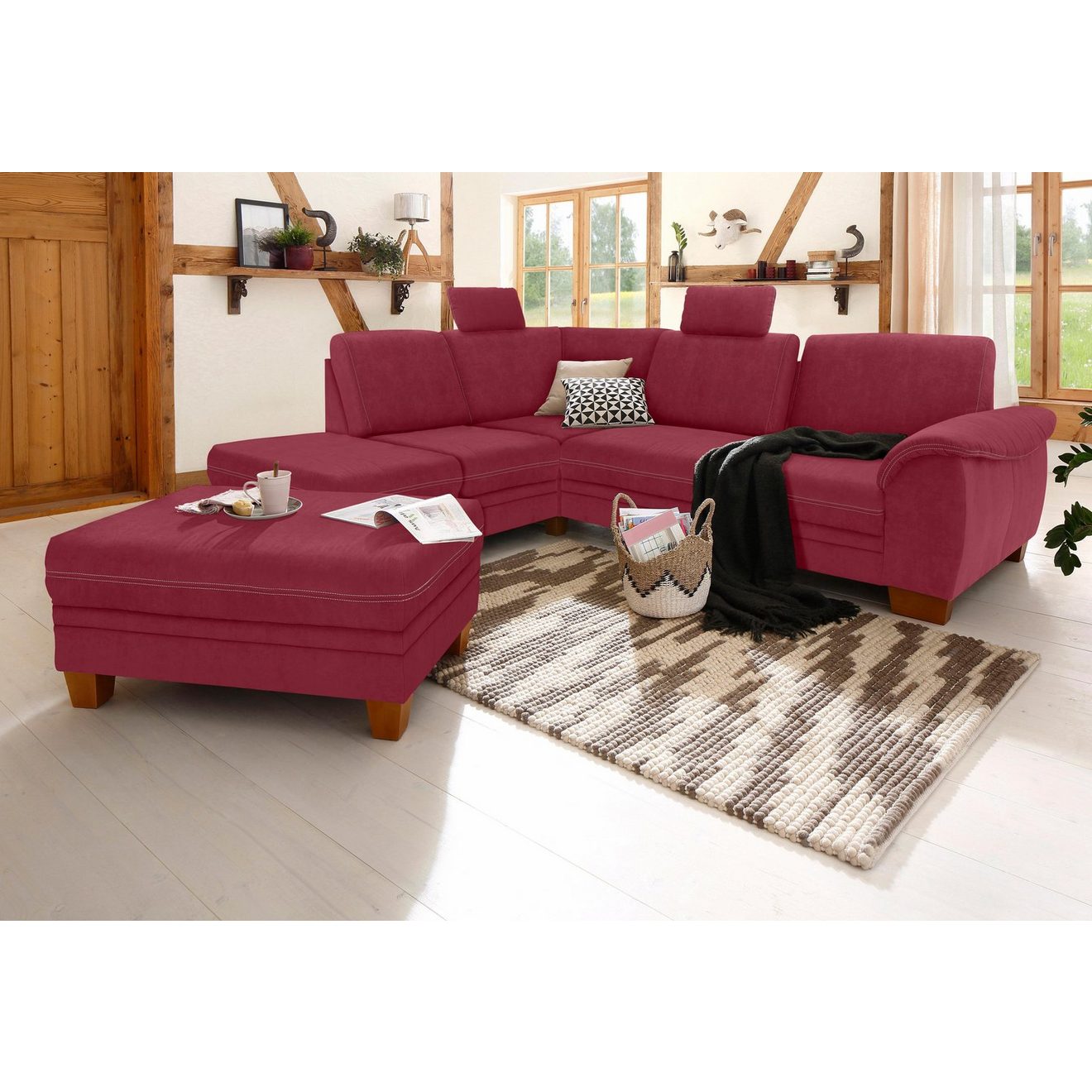 Home affaire Hoekbank Husum L-vorm met zitdiepteverstelling, binnenveringsinterieur en contrastnaad
