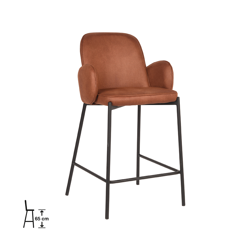 Het Steigerhouthuis D-MAXX Barkruk Jari - Cognac - Microfiber - Zithoogte 65