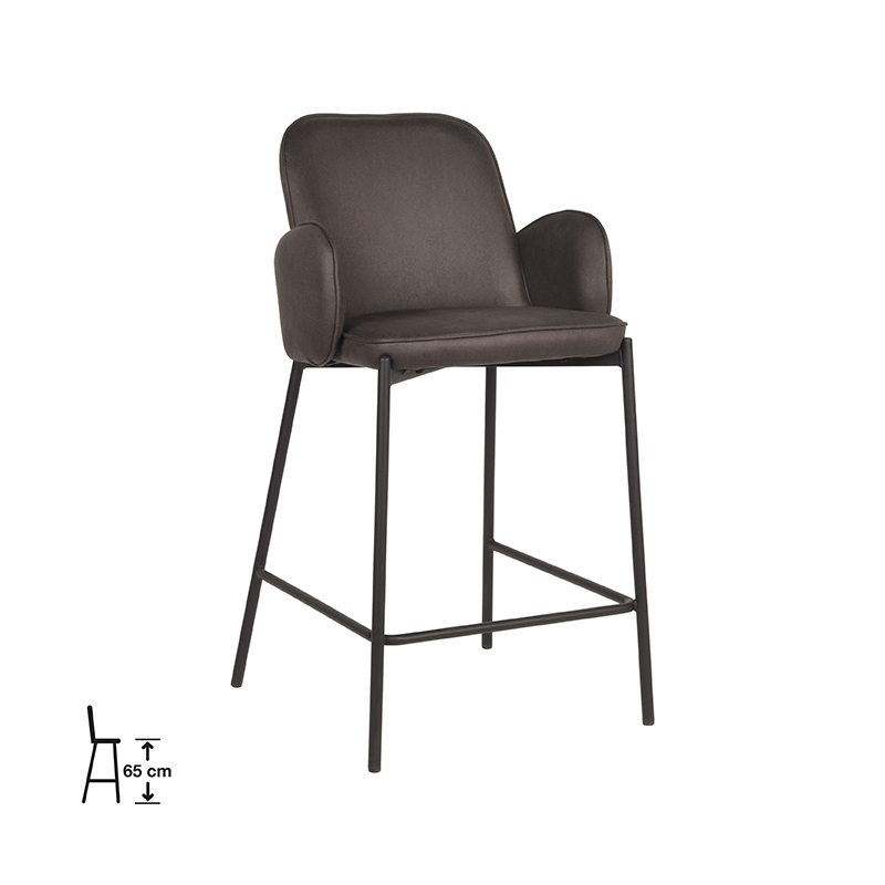 Het Steigerhouthuis D-MAXX Barkruk Jari - Antraciet - Microfiber - Zithoogte 65