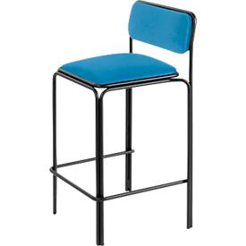 Meet_by_Paperflow Meet by Paperflow Bistro barkruk, staal met kunstlederen bekleding, zithoogte 850 mm, met rugleuning, B 485 x D 435 x H 1060 mm, 2 stuks, zwart/blauw