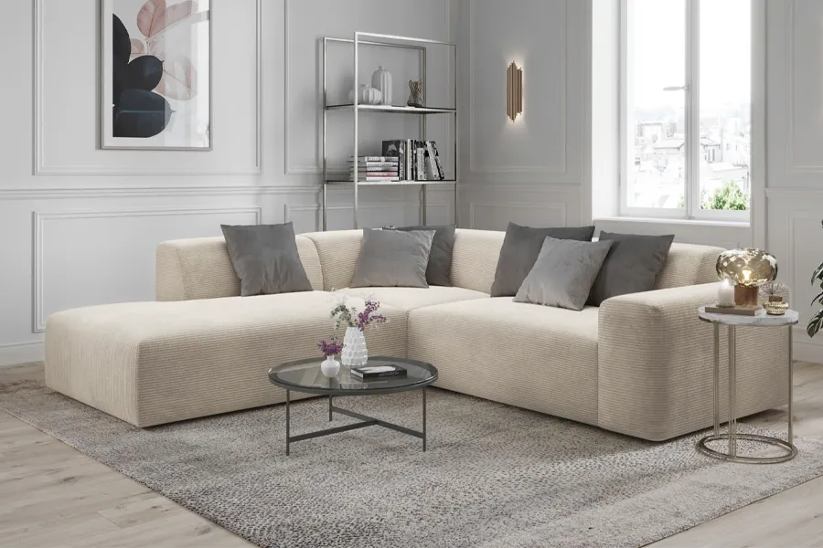 WOONENZO Hoekbank Zeus - ribstof beige - links