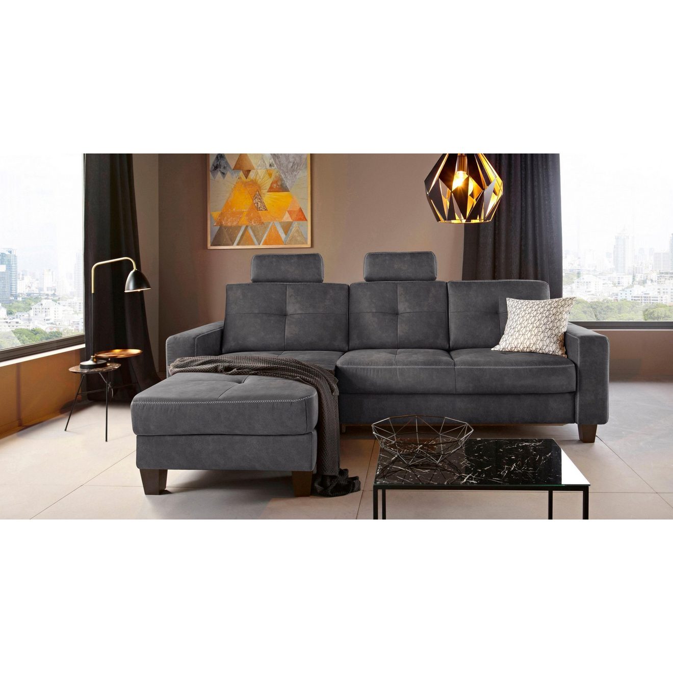 Places of Style Hoekbank Varese L-vorm Kruisnaad in beige