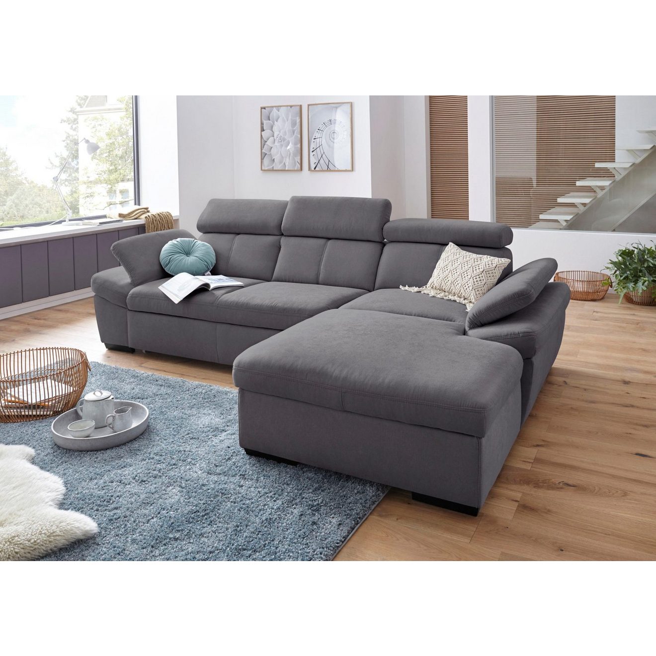 Exxpo - sofa fashion Hoekbank Salerno, incl. hoofd- en armdeelverstelling, elegant & comfortabel, L-vorm