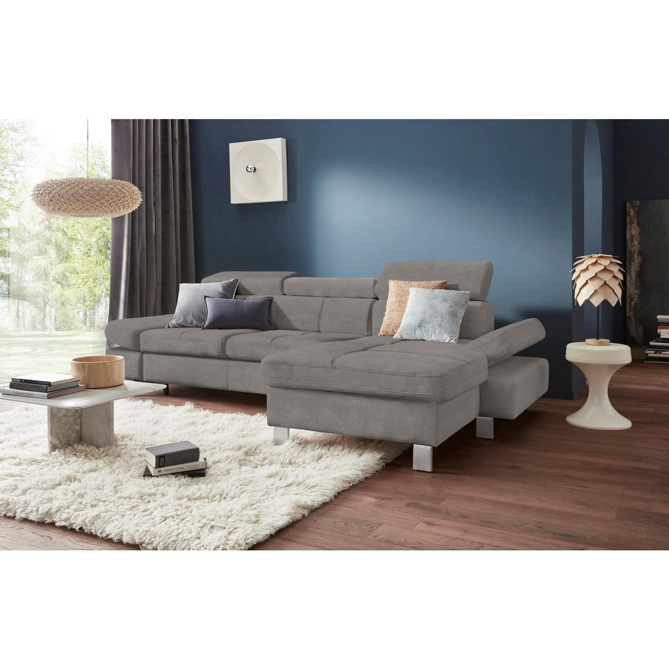 Exxpo - sofa fashion Hoekbank Fiji, hoogwaardige afwerking in zitting en rug, L-vorm comfortabel door hoofd- en armverstelling, optioneel met bedfunctie