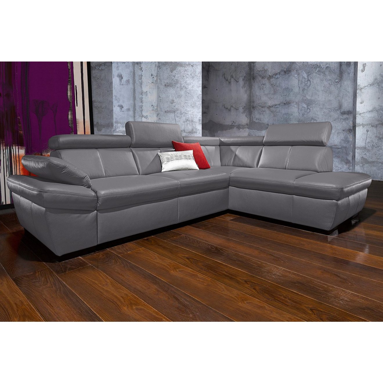 Exxpo - sofa fashion Hoekbank Salerno, klassieke moderne functionele bank, hoog zitcomfort, L-vorm inclusief verstelbare hoofdsteun en armleuning, naar keuze met slaapfunctie
