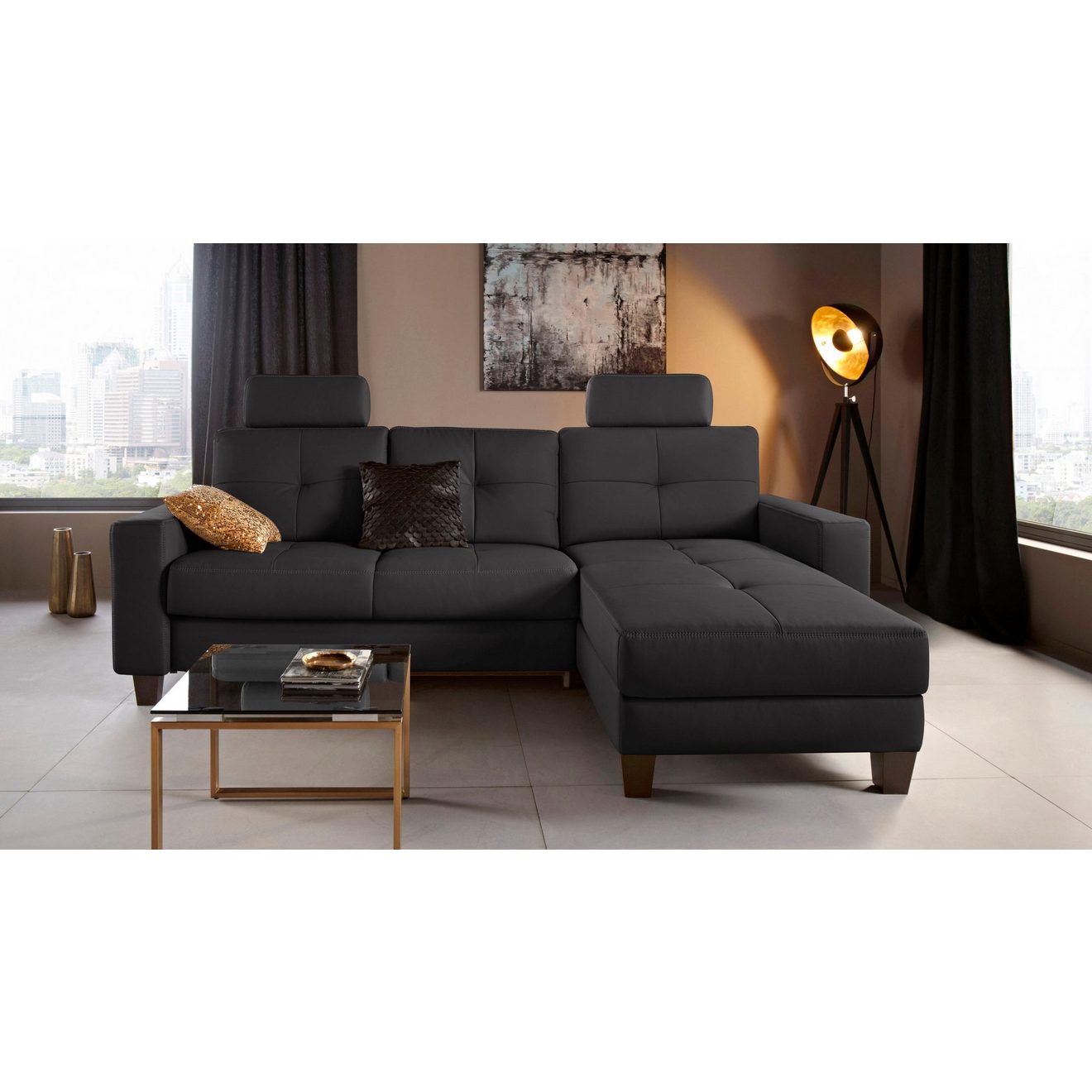Places of Style Hoekbank Varese L-vorm Kruisnaad in beige