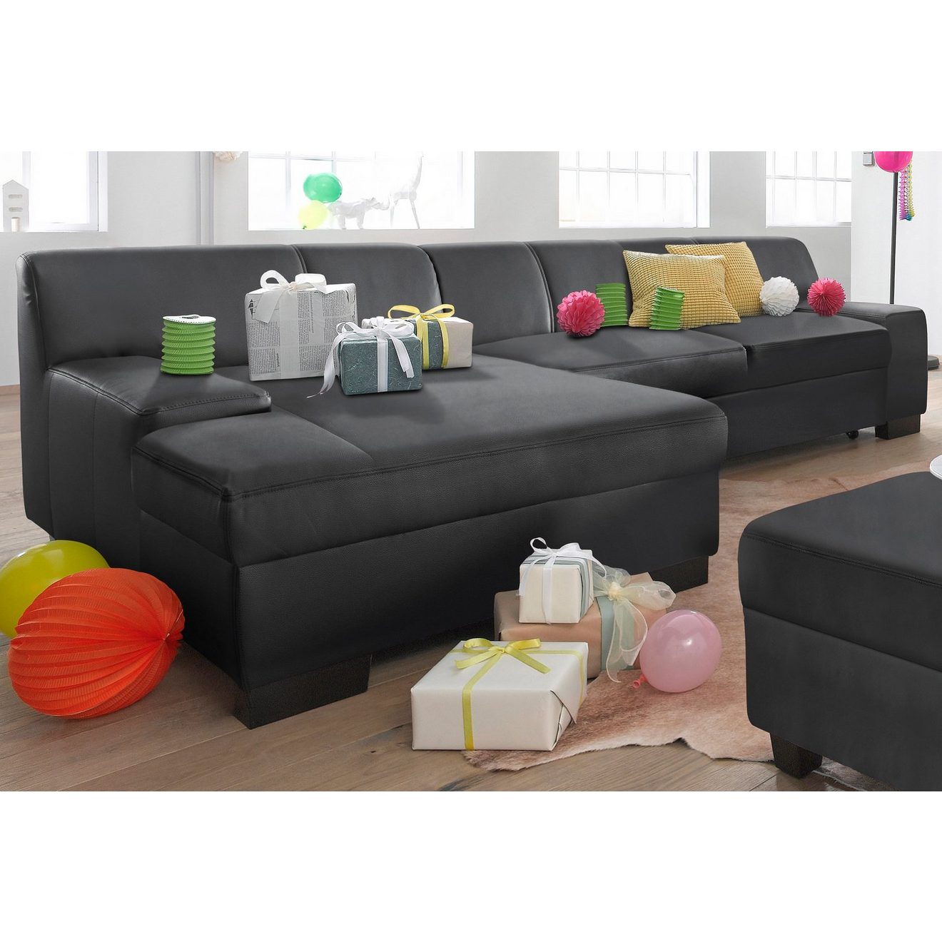 DOMO collection Hoekbank Norma, elegant en modern, met platte armleuningen, L-vorm