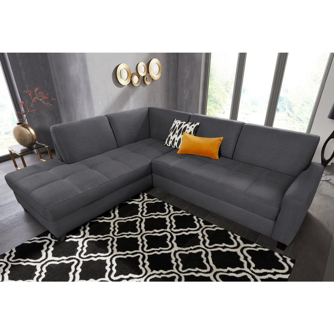 DOMO collection Hoekbank Florentina zeitlos und elegant, Sitznähte als Designelement, L-Form naar keuze met slaapfunctie, met contrastnaad