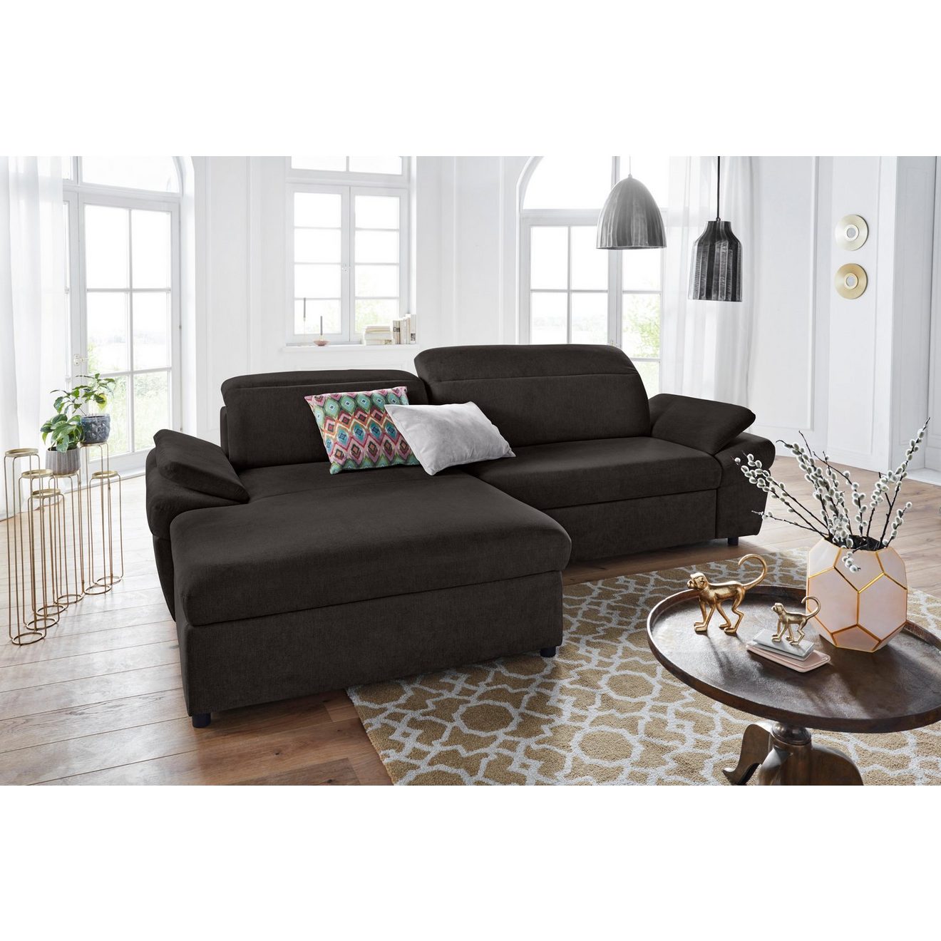 Exxpo - sofa fashion Hoekbank Kyoto, incl. hoofd- en armleuningverstelling, hoog zitcomfort keuze met bedfunctie en bedlade, hoogwaardige bekleding, l-vorm