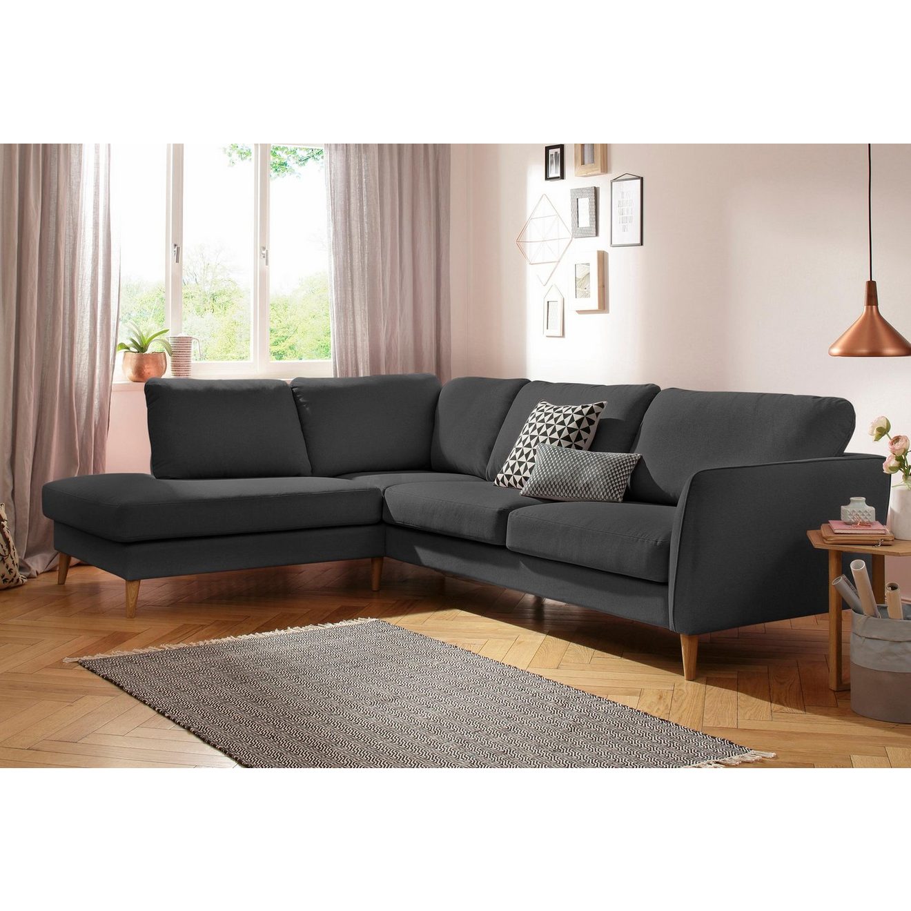 Home affaire Hoekbank MARSEILLE 278x202 cm, L-model, Ottom. Rechts/links met massief eiken poten, verschillende hoezen en kleuropties
