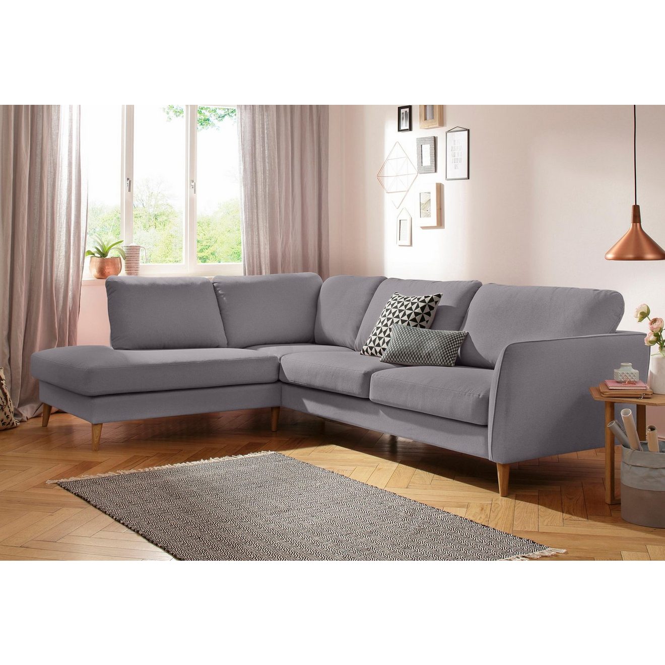 Home affaire Hoekbank MARSEILLE 278x202 cm, L-model, Ottom. Rechts/links met massief eiken poten, verschillende hoezen en kleuropties