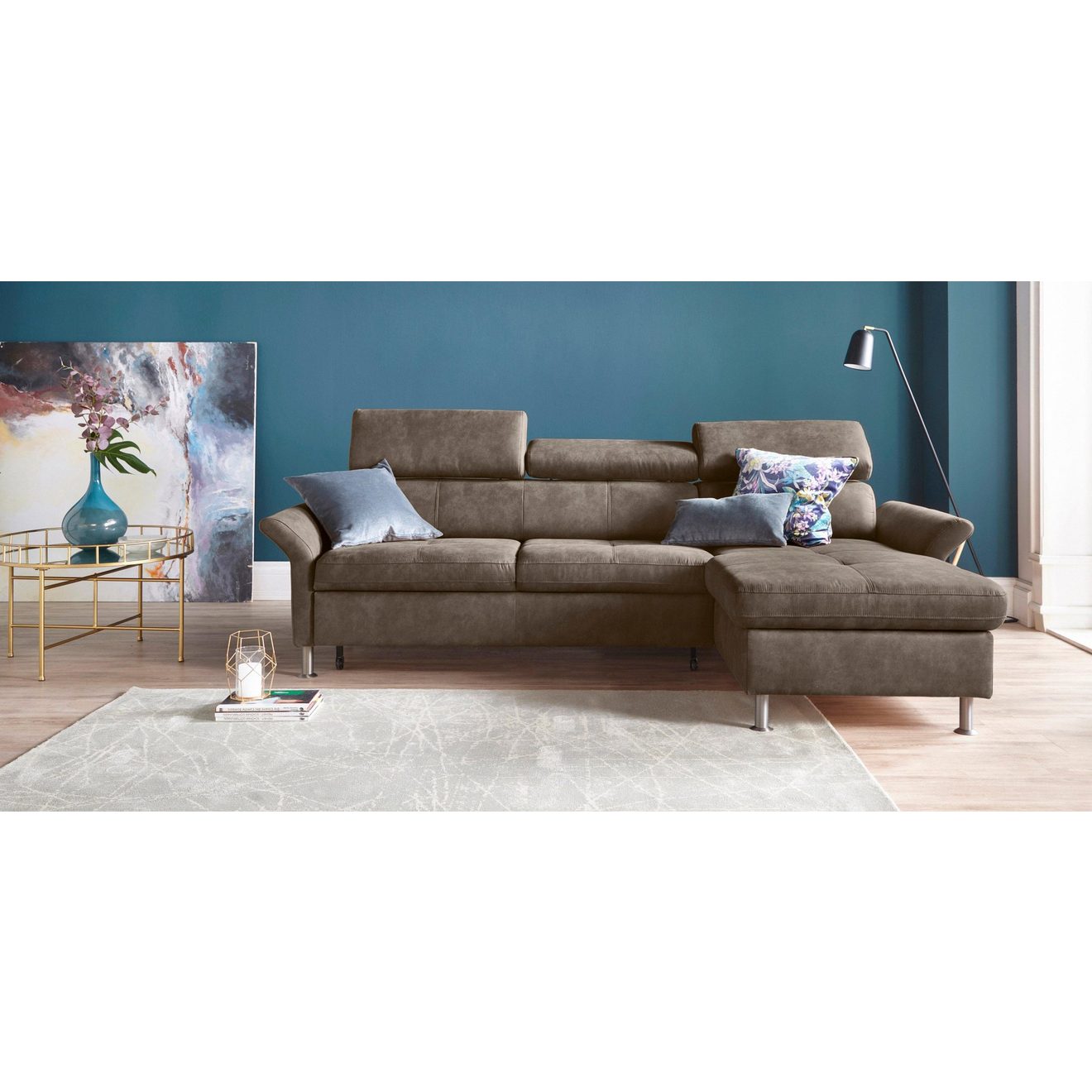 Exxpo - sofa fashion Hoekbank Maretto, comfortabel en handig, L-vorm inclusief verstelbare hoofd- en rugleuning, naar keuze met slaapfunctie