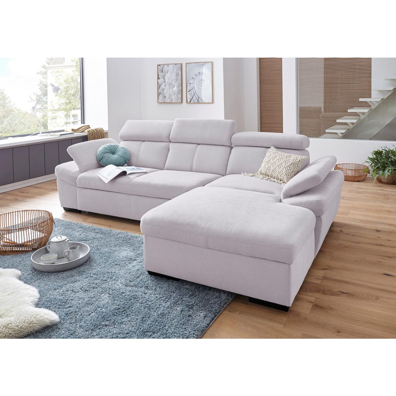 Exxpo - sofa fashion Hoekbank Salerno, incl. hoofd- en armdeelverstelling, elegant & comfortabel, L-vorm
