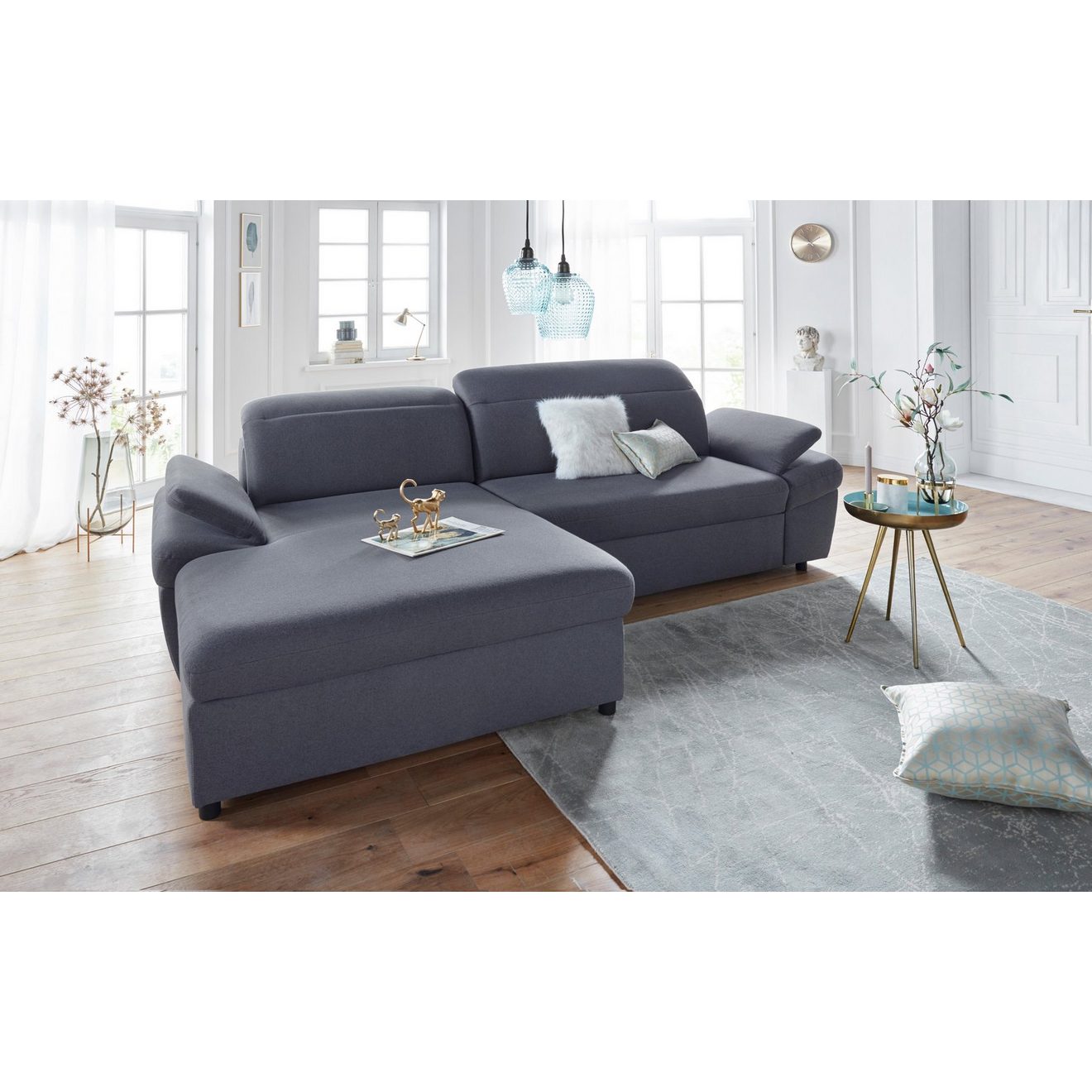 Exxpo - sofa fashion Hoekbank Kyoto, incl. hoofd- en armleuningverstelling, hoog zitcomfort keuze met bedfunctie en bedlade, hoogwaardige bekleding, l-vorm