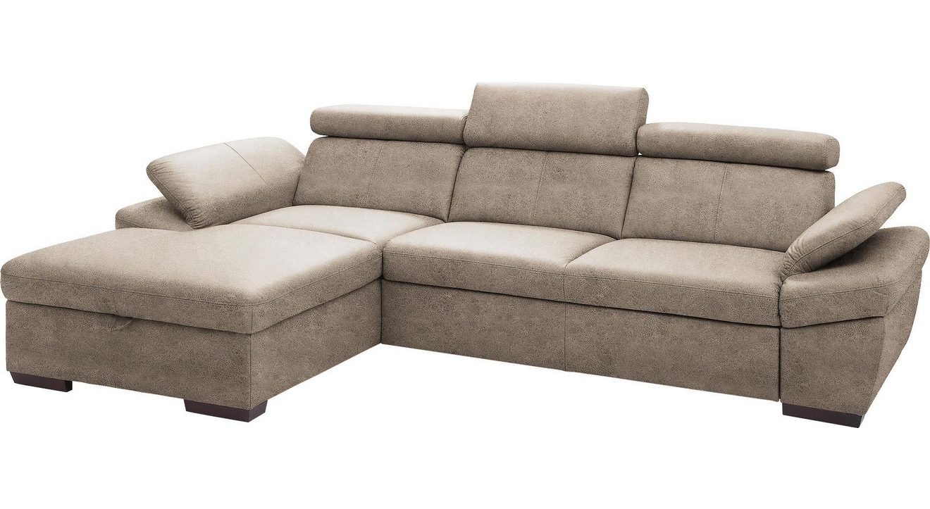Exxpo - sofa fashion Hoekbank Salerno, klassieke moderne functionele bank, hoog zitcomfort, L-vorm inclusief verstelbare hoofdsteun en armleuning, naar keuze met slaapfunctie