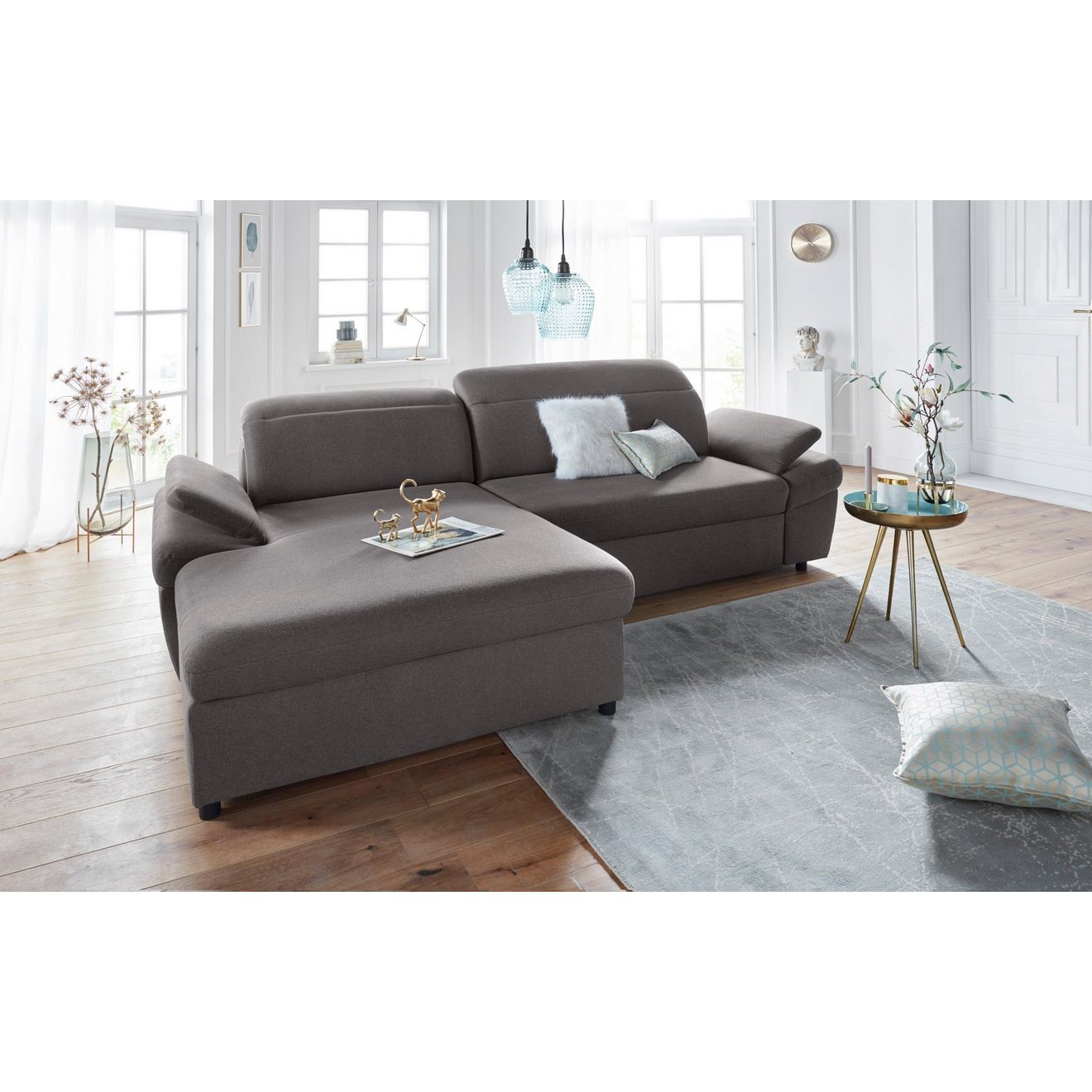 Exxpo - sofa fashion Hoekbank Kyoto, incl. hoofd- en armleuningverstelling, hoog zitcomfort keuze met bedfunctie en bedlade, hoogwaardige bekleding, l-vorm